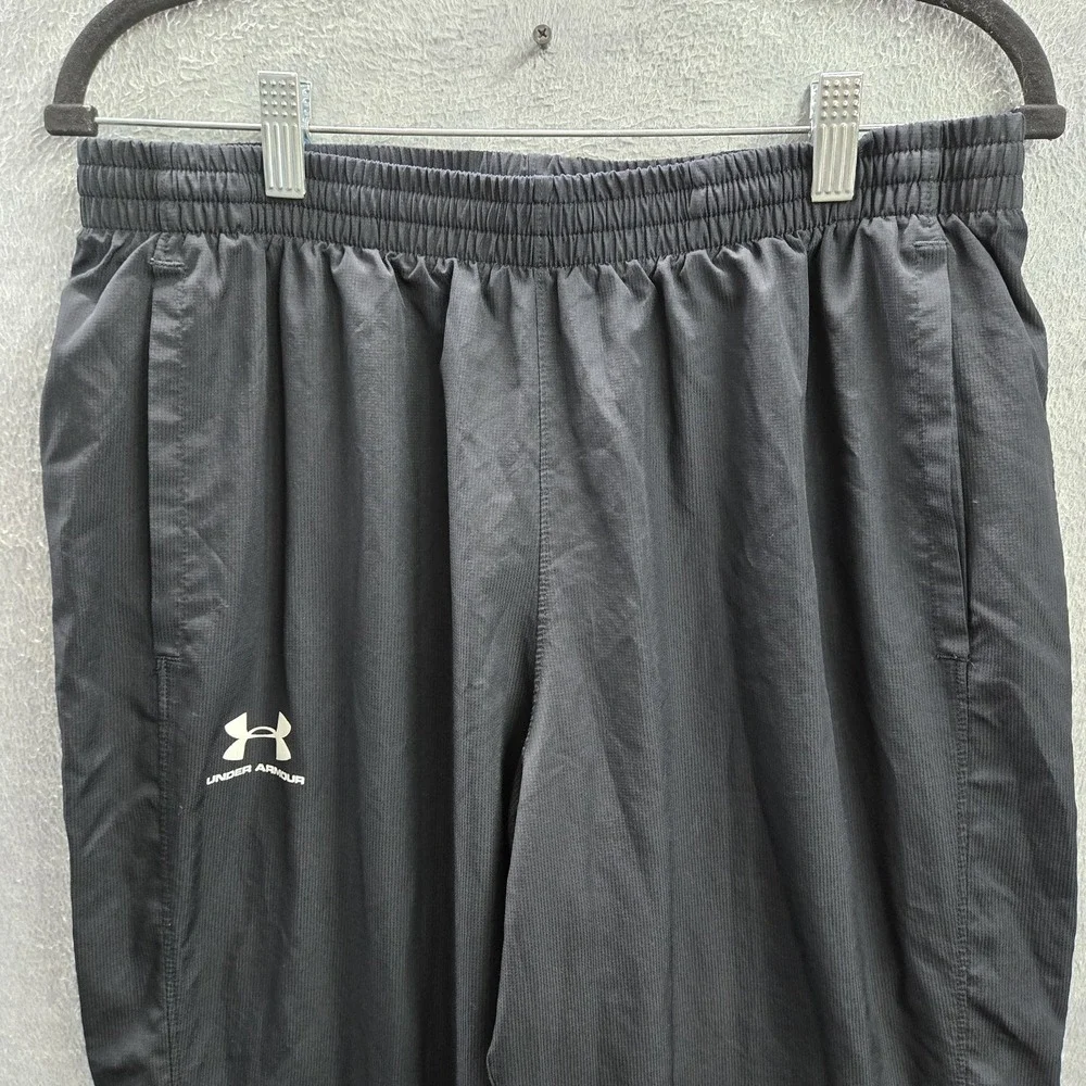 Under Armour Men Activewear Pants L Black Track Zipper Logo Loose 28